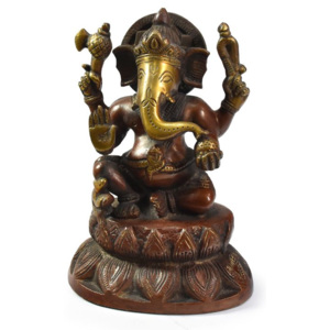 Ganesha, zlatočervená patina, mosazná socha, 16 cm