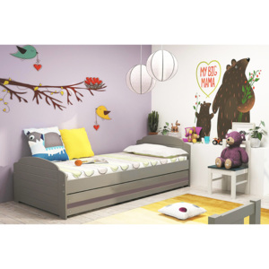 Dětská postel s úložným prostorem a matrací v grafit barvě 90x200 cm F1393