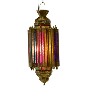 Arabská lampa, multibarevná, mosaz, sklo, ruční práce, cca 28x58cm