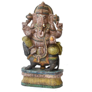 Ganesha, dřevěná ručně malovaná socha, 90cm