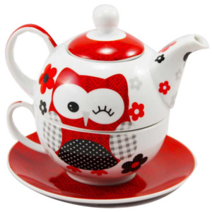 Home Elements čajový set porcelán tea for one Červená sova třídílný 0,34 l + 0,4 l