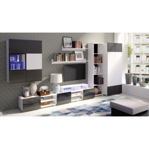 GIB Stylový nábytek do obýváku GORDIA sestava 7 Bílá / Bílý lesk + Černý lesk BARVA LED OSVĚTLENÍ: RGB +861Kč