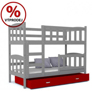 Dětská patrová postel DEFI 160x70 šedá/červená výprodej