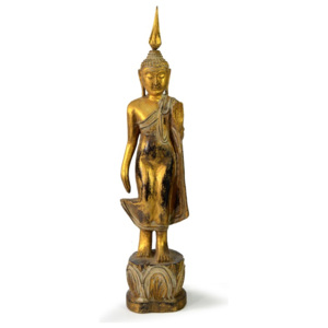 Narozeninový Buddha, pondělí, teak, zlatá patina, 35cm