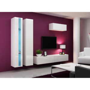 Moderní obývací stěna VIGO NEW 1 Bílá / Bílý lesk BARVA LED OSVĚTLENÍ: Modrá +450Kč, Barevné provedení: VIGO NEW 1A