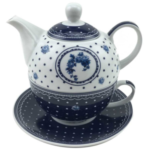 Třídílný čajový set Elegant blue - bílé tečky