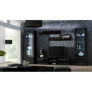Elegantní obývací pokoj SOHO 4D BARVA LED OSVĚTLENÍ: Modrá +590Kč, Barevné provedení: SOHO 4B: korpus bílý / čelo černý lesk