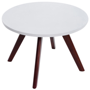 Kulatý konferenční stolek 60 cm v bílé matné barvě na dřevěné konstrukci v barvě cappuccino DO034