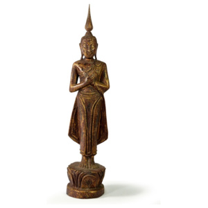 Narozeninový Buddha, pátek, teak, hnědá patina, 35cm
