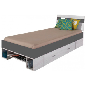 Dětská postel Delbert 90x200cm - borovice/tmavě šedá