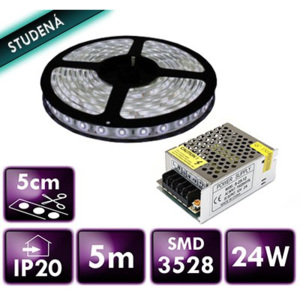 BERGE LED pásek - SMD 3528 - 5 m - 60 LED/m - 4,8W/m - IP20 - studená bílá + zdroj