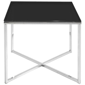 Konferenční stolek 50x50 cm se skleněnou černou deskou na kovové podnoži DO048