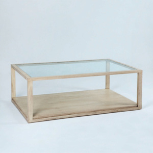 Světle hnědý konferenční stolek z lakovaného dřeva a skla Thai Natura, 130 x 80 cm