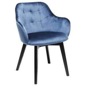 Sametově modrá židle s nohami z bukového dřeva Kare Design