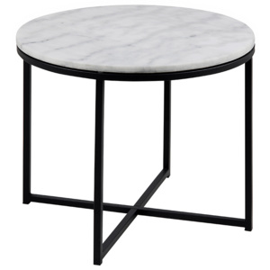 Kulatý konferenční stolek 55 cm s mramorovou deskou na černé kovové podnoži DO048
