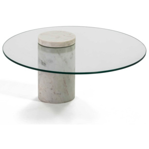 Bílý mramorový konferenční stolek se skleněnou deskou Thai Natura, ∅ 76 cm