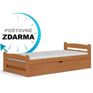 Dřevěná postel DAVID s pěnovou matrací a úložným prostorem 200x90 cm Olše