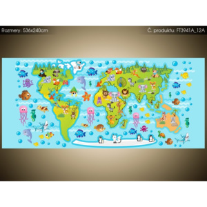 Fototapeta Mapa světa se zvířátky 536x240cm FT3941A_12A