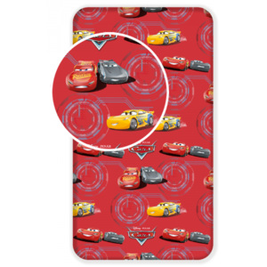 Jerry Fabrics Bavlněné licenční prostěradlo s gumou Cars červené 90x200