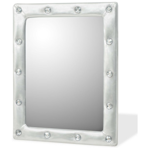 Nástěnné zrcadlo z umělé kůže, 40 x 50 cm, lesklé stříbrné