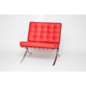 Luxusní pohodlné křeslo z pravé kůže v červené barvě na kovovém podstavci DO008