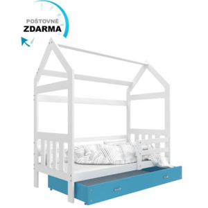 Dětská dřevěná postel Domeček 2 160x80 cm barevná Bílá, Bílá