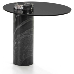 Černý mramorový odkládací stolek se skleněnou deskou Thai Natura, ∅ 51 cm