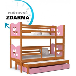 Dětská dřevěná patrová postel MAX 3 180x80 Olše, Bílá, Srdce