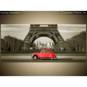 Fototapeta Červené auto před Eiffelovou věží v Paříži 536x240cm FT3533A_12A