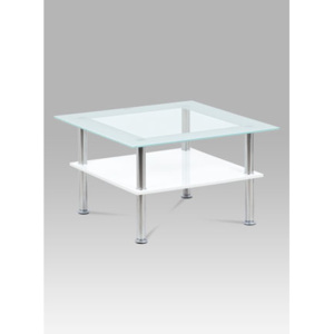 Konferenční stolek 70x70 cm z tvrzeného čirého skla s policí z MDF bílé barvy AF-2049 WT