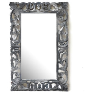 Zrcadlo ve vyřezávaném rámu, stříbro šedé, mango, 57x88x3cm