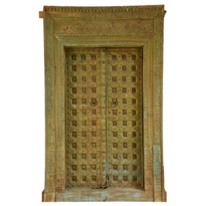 Dveře s rámem z Gujaratu, teakové dřevo, malované, 140x20x236cm