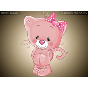 Nálepka na zeď pro děti Růžová kočička s mašlí 20x20cm NK4575A_1HQ