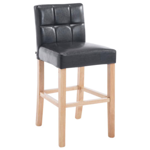 Barová židle čalouněná hnědou ekokůží na dřevěné podnoži DO045