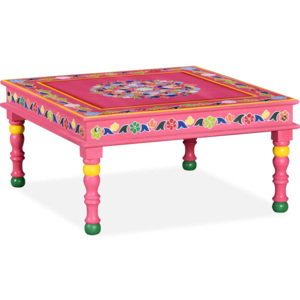 Konferenční stolek z masivního mangovníku ručně malovaný růžový