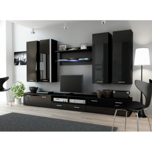 Moderní obývací stěna DREAM 3D Černá / Černý lesk BARVA LED OSVĚTLENÍ: RGB +690Kč