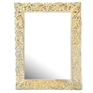 Zlato zelené, ručně vyřezávané zrcadlo z mangového dřeva, 91x120x4cm
