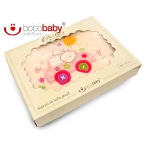 Dětská deka BOBOBABY - Králíček v autě - krémová/růžová