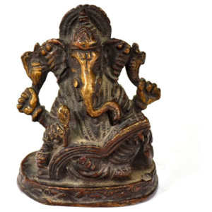 Ganesha, mosazná soška, měděná úprava, 9x6cm