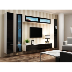 Moderní obývací stěna VIGO 6 Bílá / Černý lesk BARVA LED OSVĚTLENÍ: Modrá +1488Kč, Barevné provedení: VIGO 6A