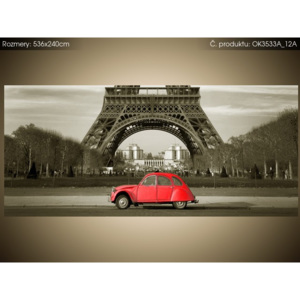 Samolepící fólie Červené auto před Eiffelovou věží v Paříži 536x240cm OK3533A_12A