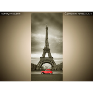 Samolepící fólie na dveře Červené auto před Eiffelovou věží v Paříži 95x205cm ND3533A_1GV
