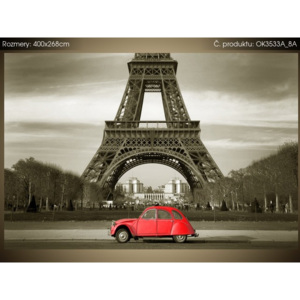 Samolepící fólie Červené auto před Eiffelovou věží v Paříži 400x268cm OK3533A_8A