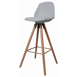Barová židle v šedé barvě na dřevěné podnoži v dekoru dub DO046