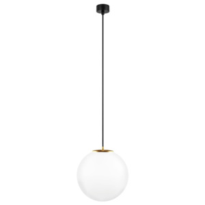 Bílé závěsné svítidlo s černým kabelem a detailem ve zlaté barvě Sotto Luce Tsuri, ⌀ 30 cm