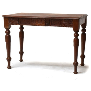 Psací stůl z antik teakového dřeva zdobený řezbami, 107x53x73cm