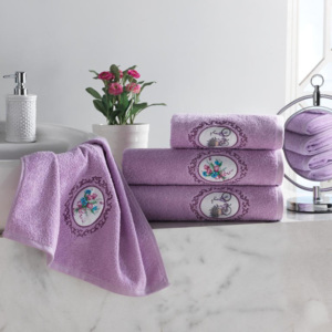 Sada froté ručníků s výšivkou fialová 4 ks