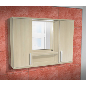 Nabytekmorava Závěsná koupelnová skříňka se zrcadlem K11 barva skříňky: akát, barva dvířek: bílá lamino