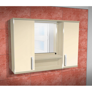 Nabytekmorava Závěsná koupelnová skříňka se zrcadlem K11 barva skříňky: akát, barva dvířek: jasmín lesk