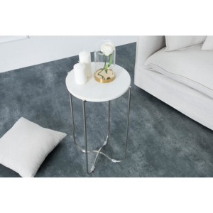 Výprodej Odkládací stolek Edel bílý mramor, stříbrná